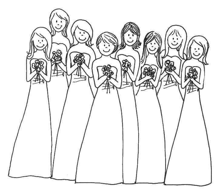 Название: Раскраска Подружки невесты. Категория: Свадьба. Теги: невеста, подруга невесты.