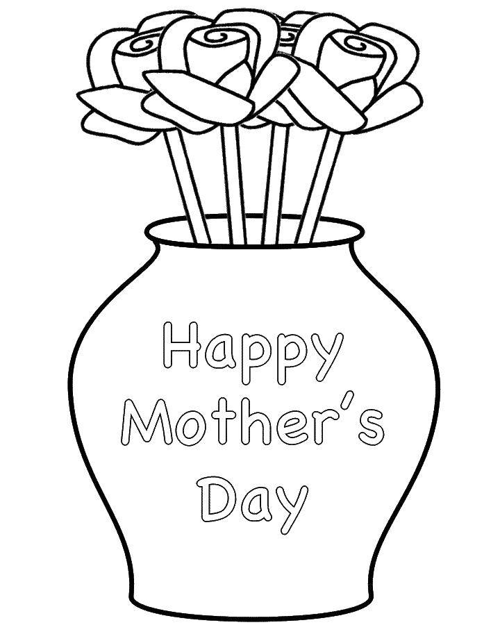 Название: Раскраска Празднечные цветы в вазе. Категория: Ваза. Теги: ваза, день матери, розы.