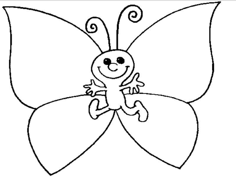 Название: Раскраска Радостная бабочка. Категория: Раскраски для малышей. Теги: Насекомые, бабочка.