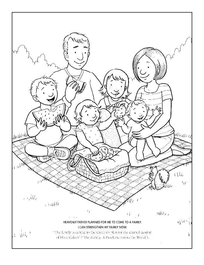 Название: Раскраска Семья на пикнике. Категория: Семья. Теги: Семья, дети.