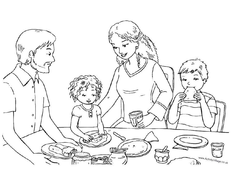Название: Раскраска Семья за обедом. Категория: Семья. Теги: семья, родители, дети, обед, еда.