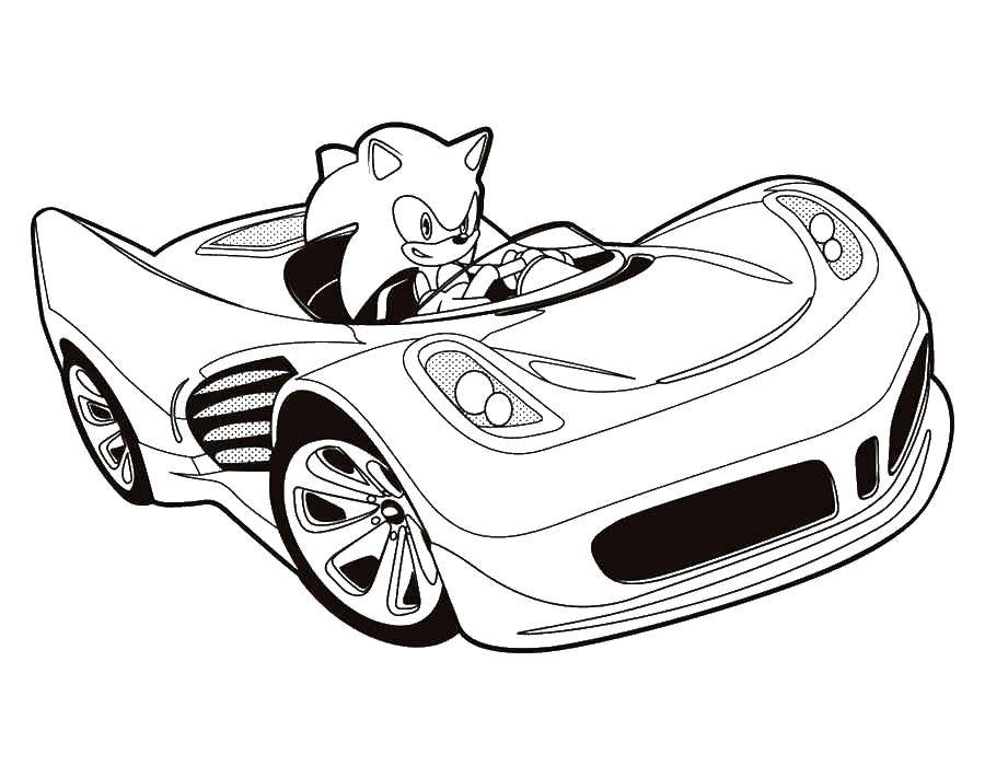 Название: Раскраска Соник на машине. Категория: раскраски соник. Теги: машины, Соник, мультфильмы.