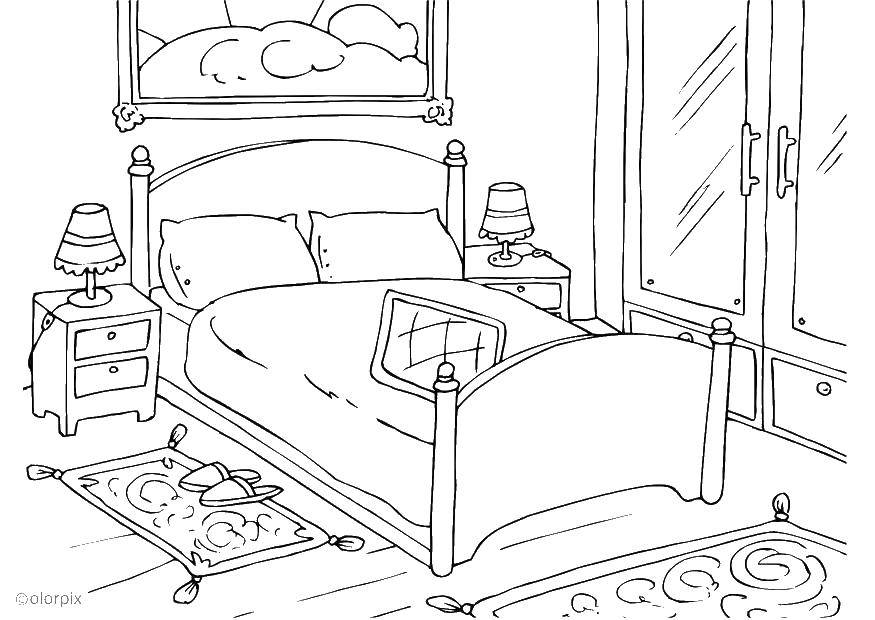 Coloring Bedroom. Category Bedroom. Tags:  room, bedroom, bed.