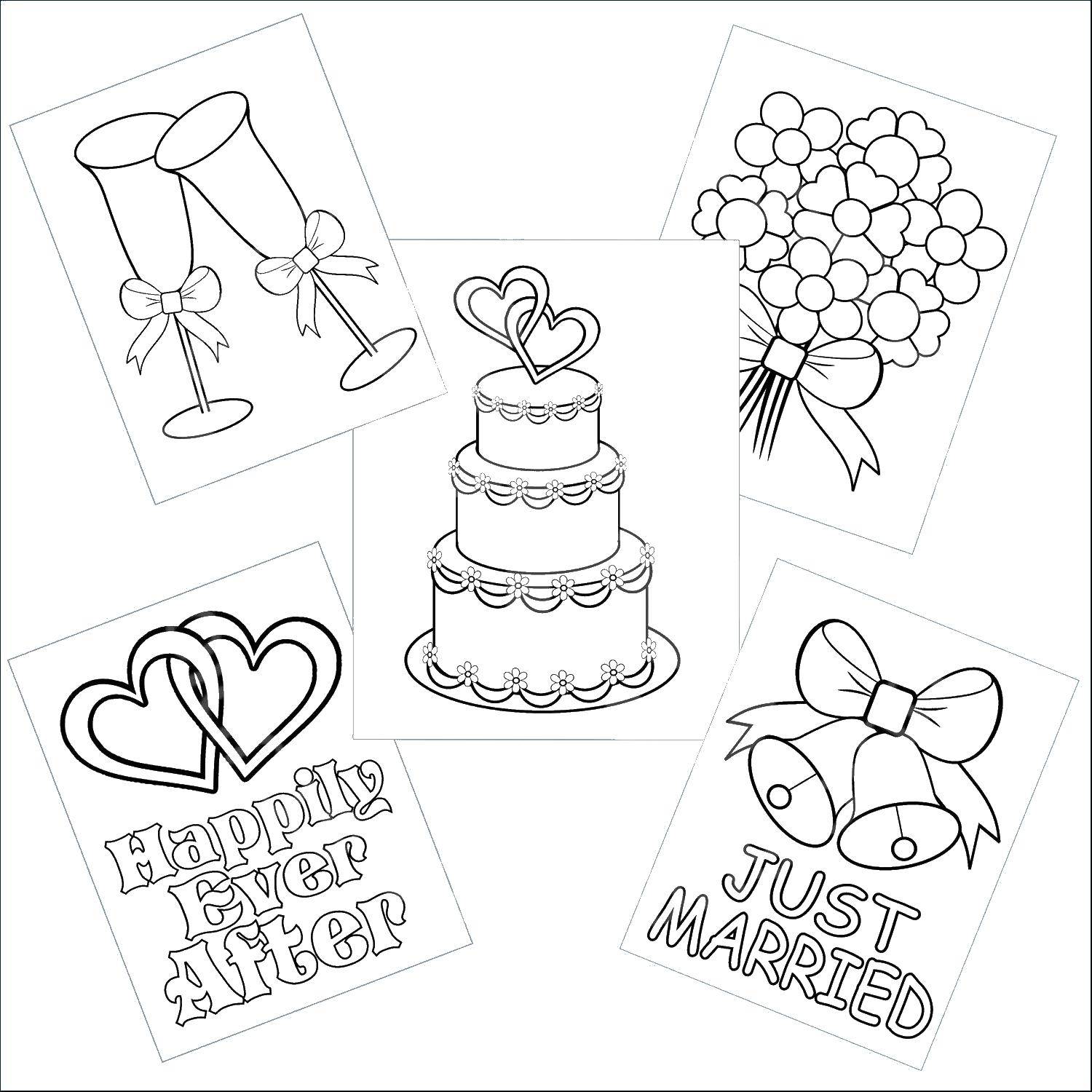 Coloring Wedding attributes. Category Wedding. Tags:  wedding, dress, bouquet.