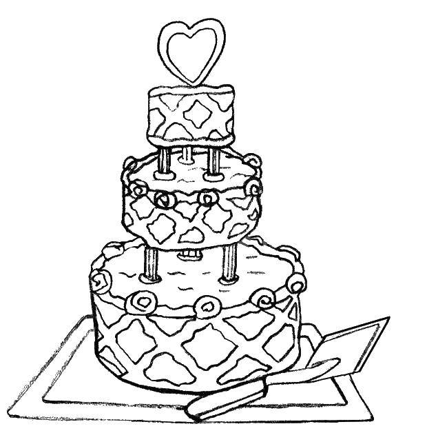 Название: Раскраска Свадебный торт с лопаткой. Категория: торты. Теги: торт, свадьба.