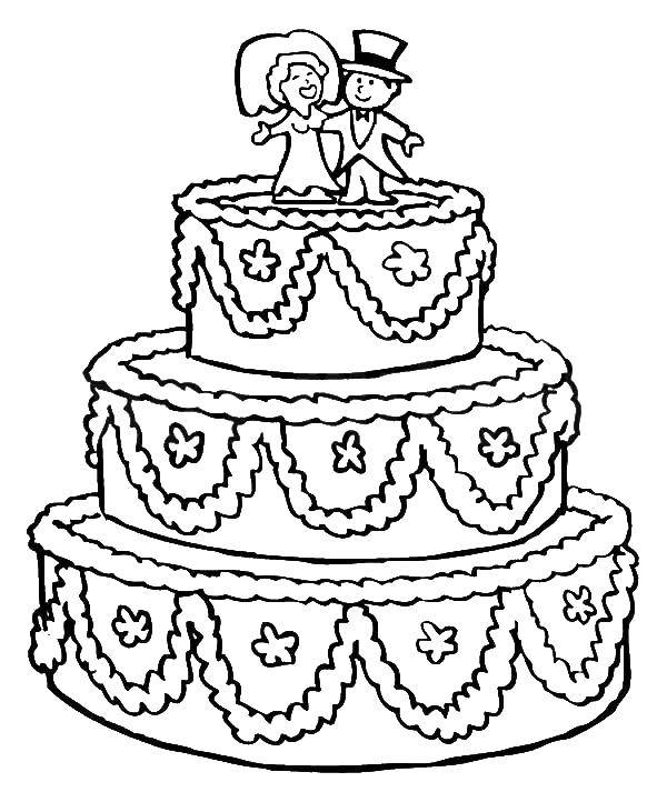 Название: Раскраска Торт с женихом и невестой. Категория: Свадьба. Теги: торт, свадьба.
