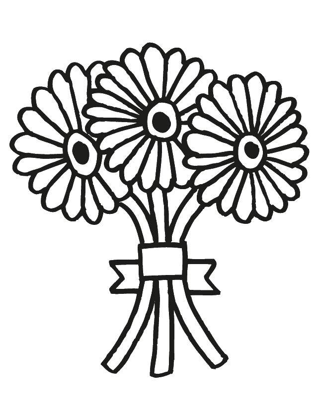 Coloring Three flower with ribbon. Category flowers. Tags:  flowers, ribbon.