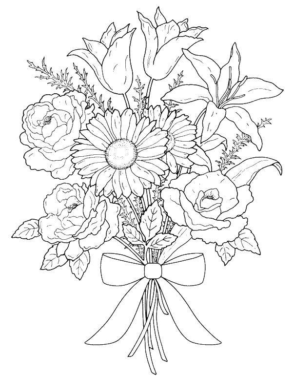 Coloring Flowers tied with a bow. Category flowers. Tags:  flowers, bowknot.