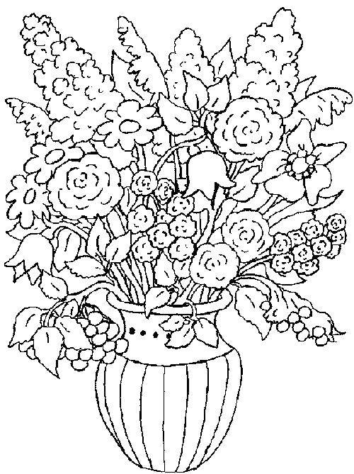 Название: Раскраска Цветочки в вазе. Категория: Ваза. Теги: ваза, цветы, бутончики.