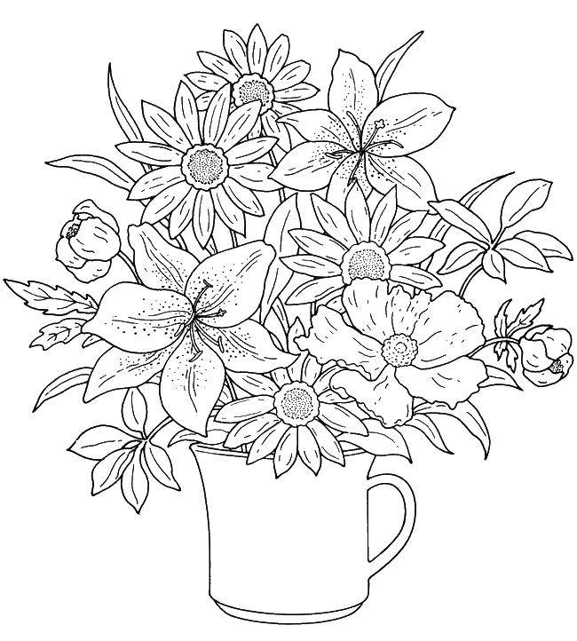 Coloring Flowers in a mug. Category flowers. Tags:  flowers, mug.