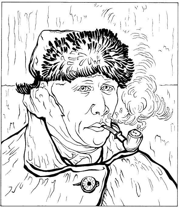 Coloring Van Gogh with a pipe. Category coloring. Tags:  Van Gogh, painting, portrait.
