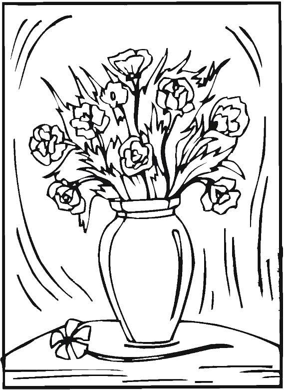 Название: Раскраска Ваза с красивыми цветами. Категория: Ваза. Теги: ваза, красивые цветы.