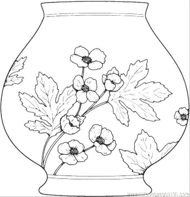 Название: Раскраска Ваза с рисунками цветов. Категория: Ваза. Теги: ваза, цветы.