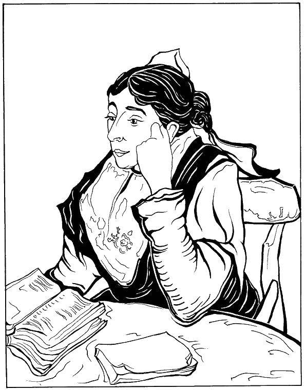 Название: Раскраска Винсент ван гог арлезианка женщина читает книгу. Категория: раскраски. Теги: Арлезианка, Винсент Ван Гог.