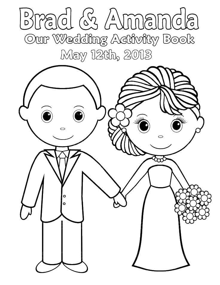 Coloring Groom brad and fiancee Amanda. Category Wedding. Tags:  wedding, dress, bouquet.