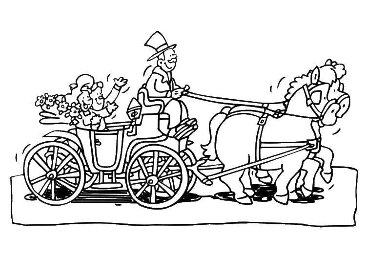 Coloring The bride and groom in a carriage with horses. Category Wedding. Tags:  the groom, bride, wedding.