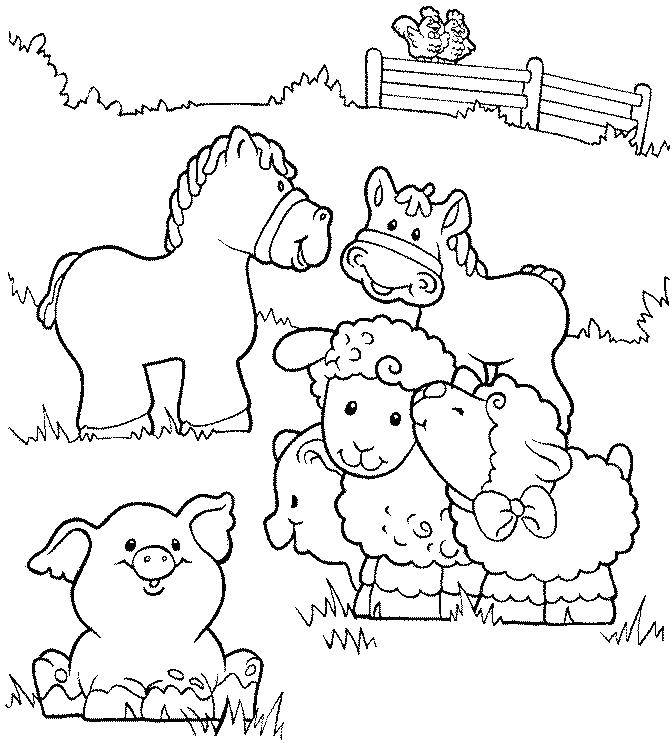 Coloring Farm animals in the meadow. Category animals. Tags:  animals, farm.