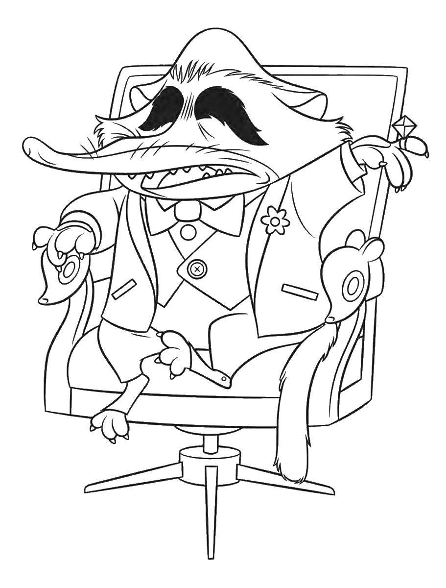 Название: Раскраска Зверек в кресле. Категория: Зверополис. Теги: зверополис, мультфильмы.
