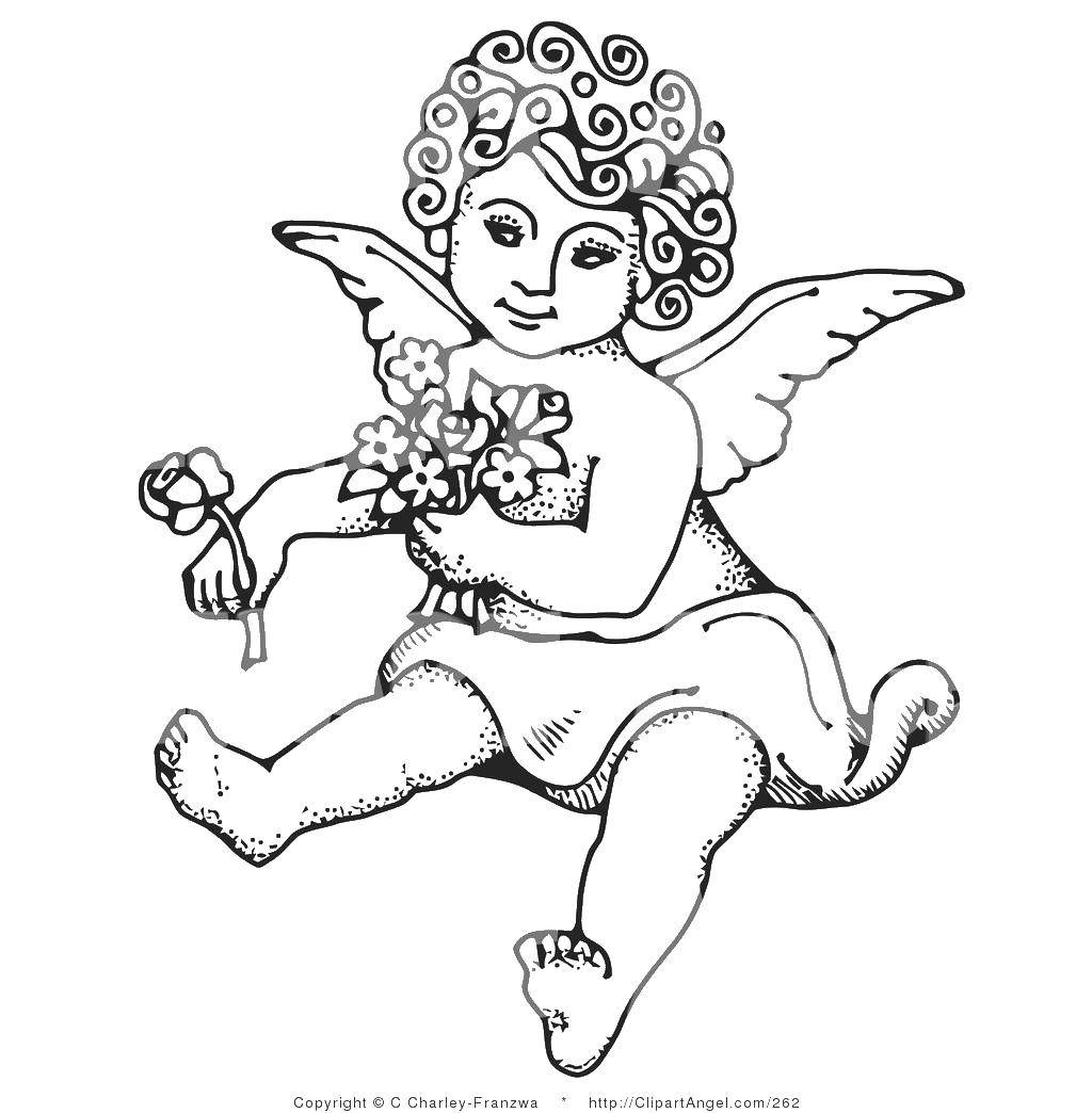 Coloring Angel with flowers. Category angels. Tags:  Angel .