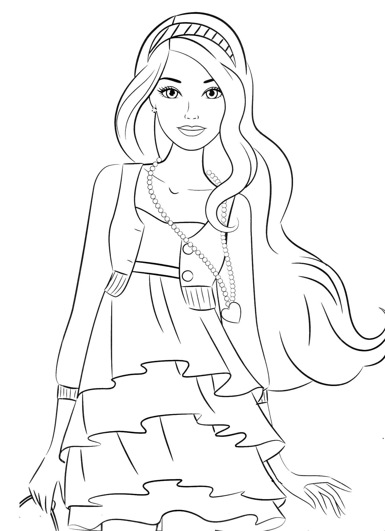 Coloring Barbie in a beautiful dress. Category Barbie . Tags:  girls, Barbie, doll.