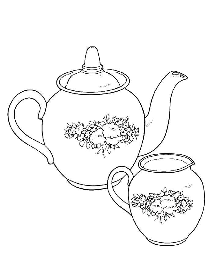 Название: Раскраска Чайник и кувшинчик. Категория: чайник. Теги: Посуда, чайник, бокал.
