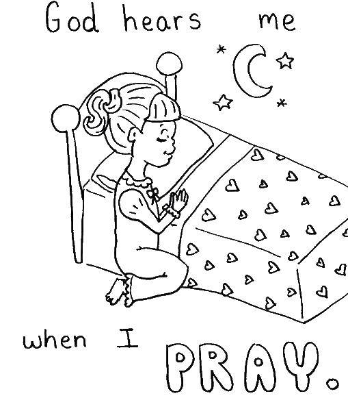 Название: Раскраска Девочка молится ночью. Категория: религия. Теги: девочка, молитва.