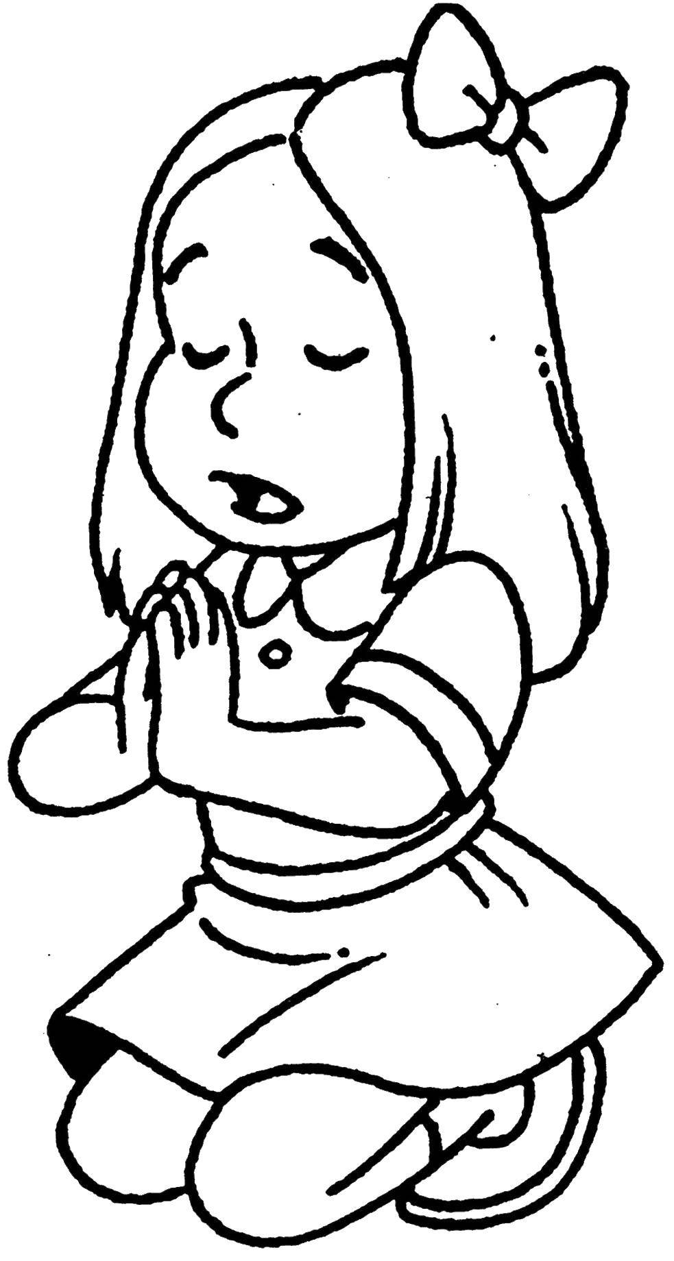 Coloring The girl in the bow praying. Category The contour of the hands and palms to cut. Tags:  praying girl.