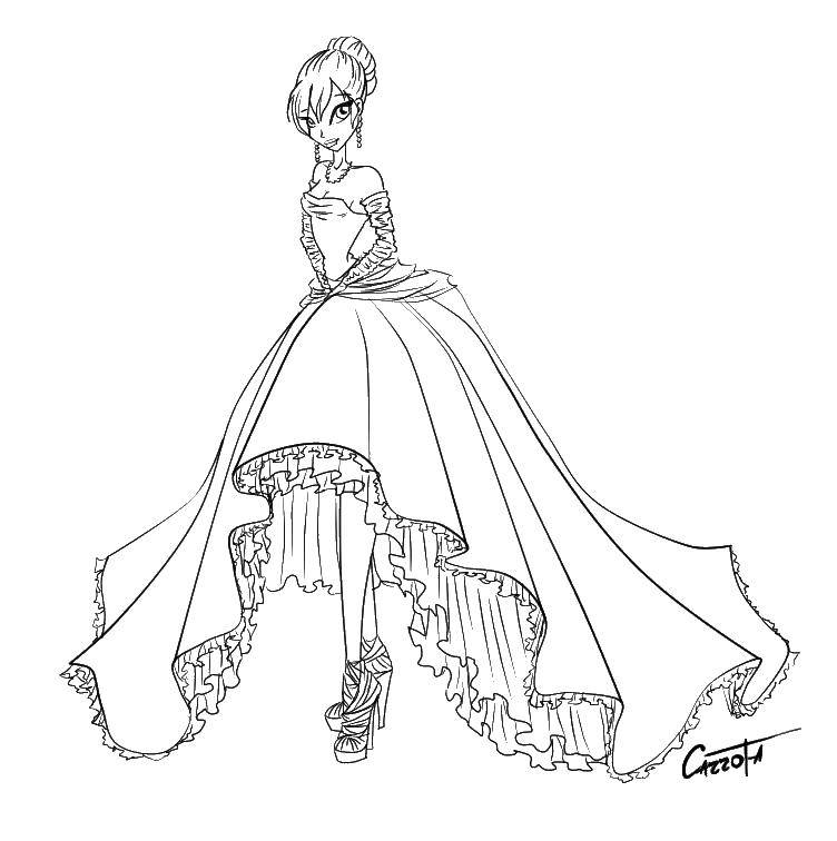 Название: Раскраска Девушка в бальном платье. Категория: одежда. Теги: одежда, платье, бал, девушка.