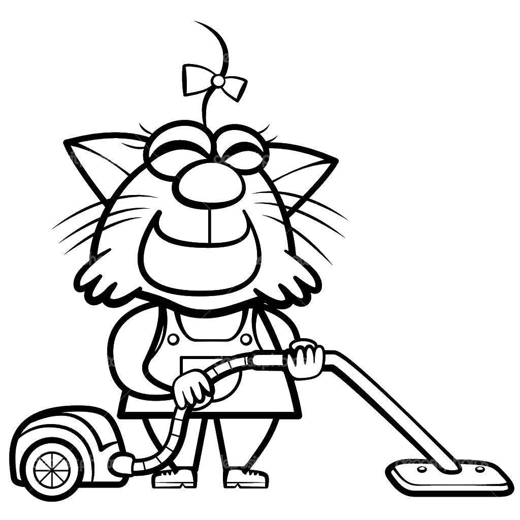 Coloring Cat vacuuming. Category Cleaning . Tags:  cleaning , kitty.