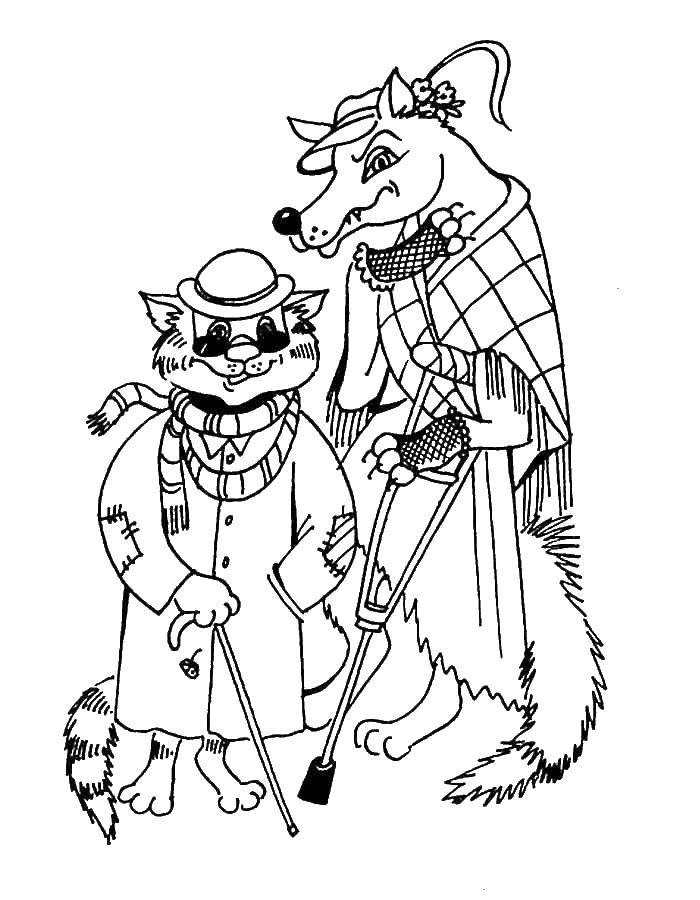 Coloring The Fox and the cat. Category Golden key. Tags:  Golden key, cartoons, Pinocchio, Fox, cat.