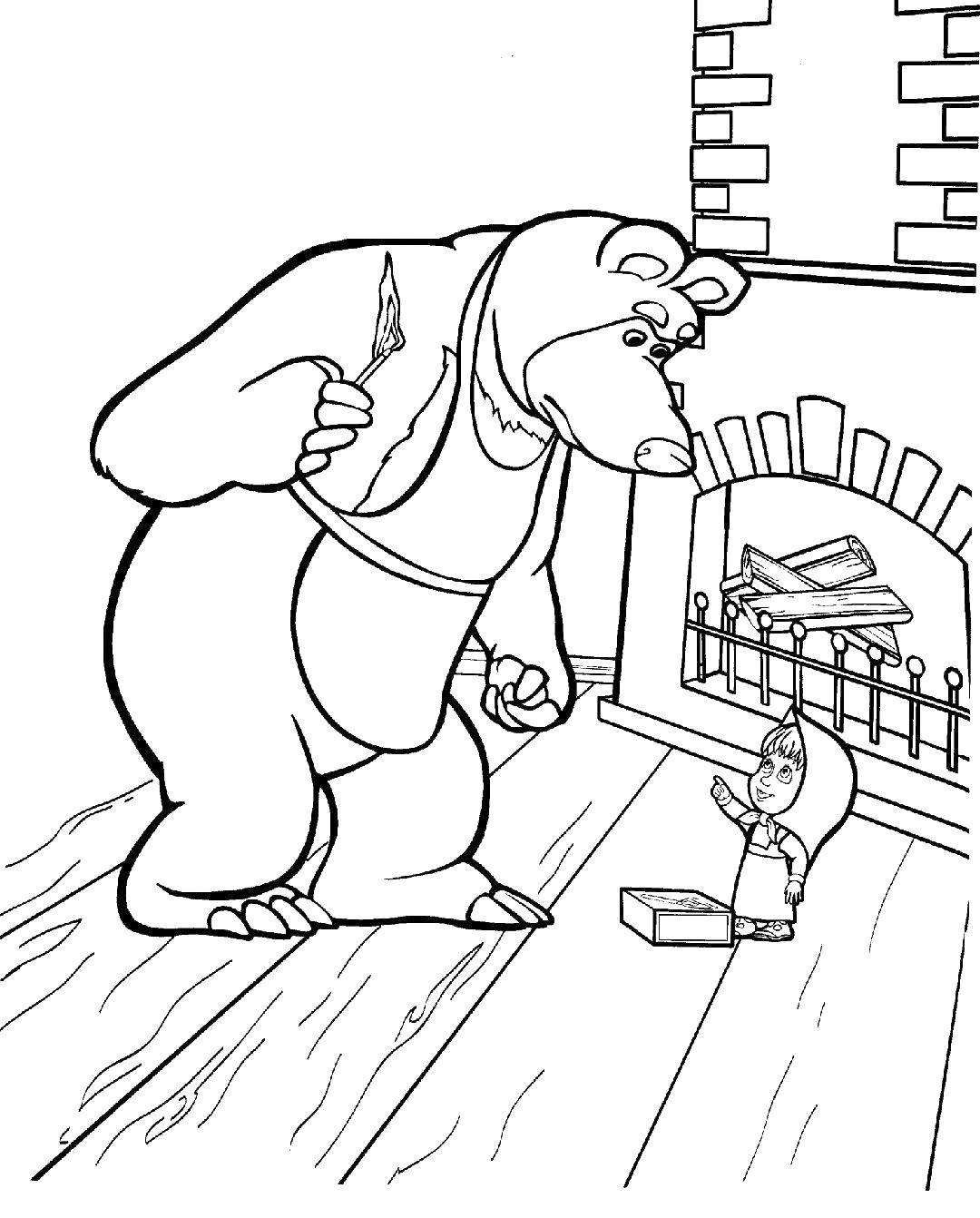 Coloring Masha and the bear the fire. Category Masha and the bear. Tags:  Cartoon character, Masha and the Bear.