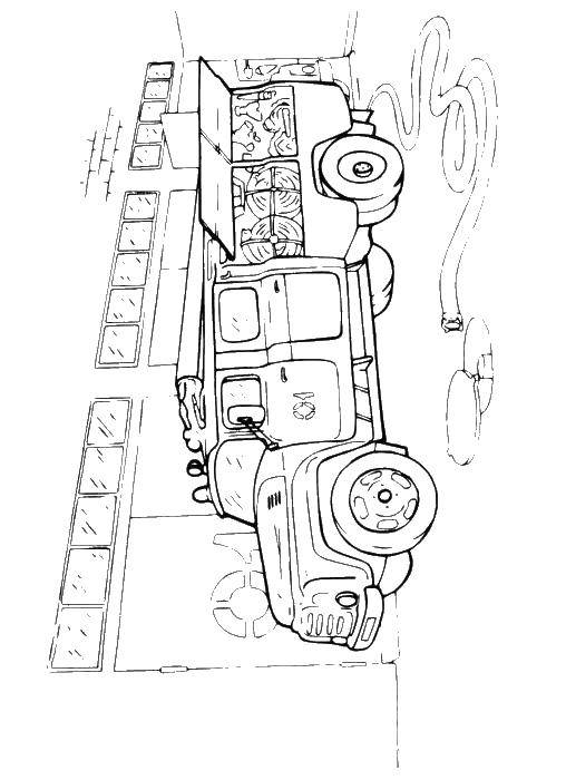 Название: Раскраска Машина пожарных. Категория: пожарная машина. Теги: пожарная машина, пожарные, пожар.