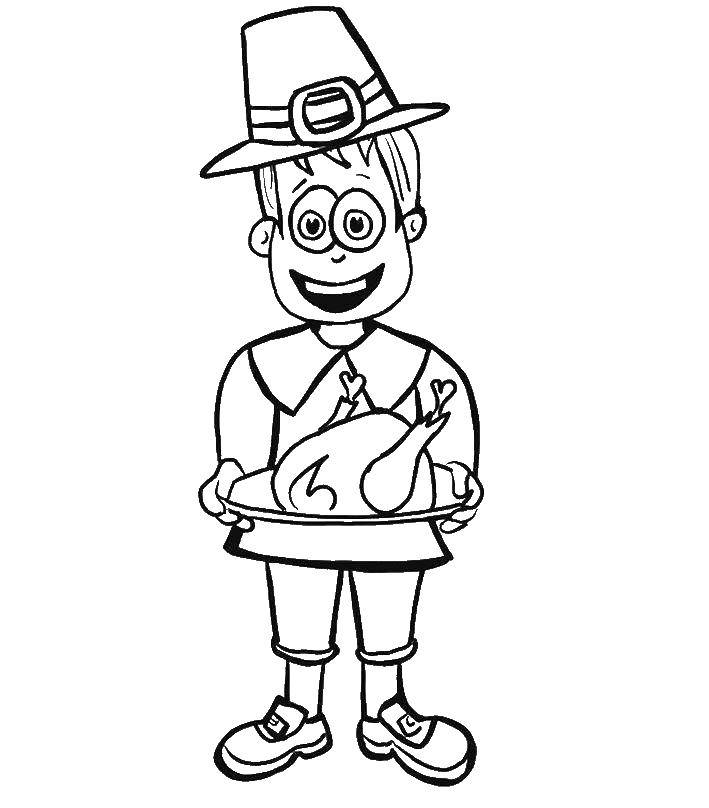 Coloring A man with a Turkey. Category day blagodarenie. Tags:  day blagodarenie.