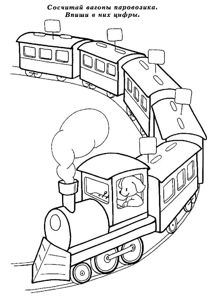 Coloring Train with wagons and dog. Category Coloring pages. Tags:  Sayaka, paravoz.