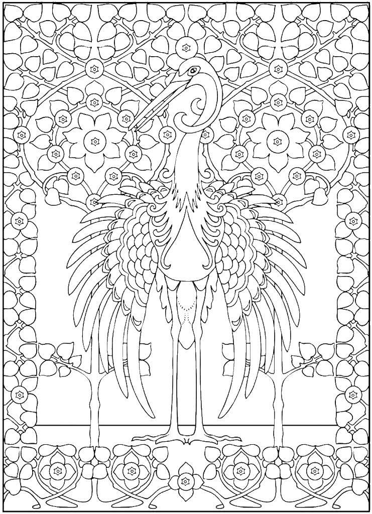 Coloring Bird and flowers. Category Bathroom with shower. Tags:  birds, patterns, anti-stress.
