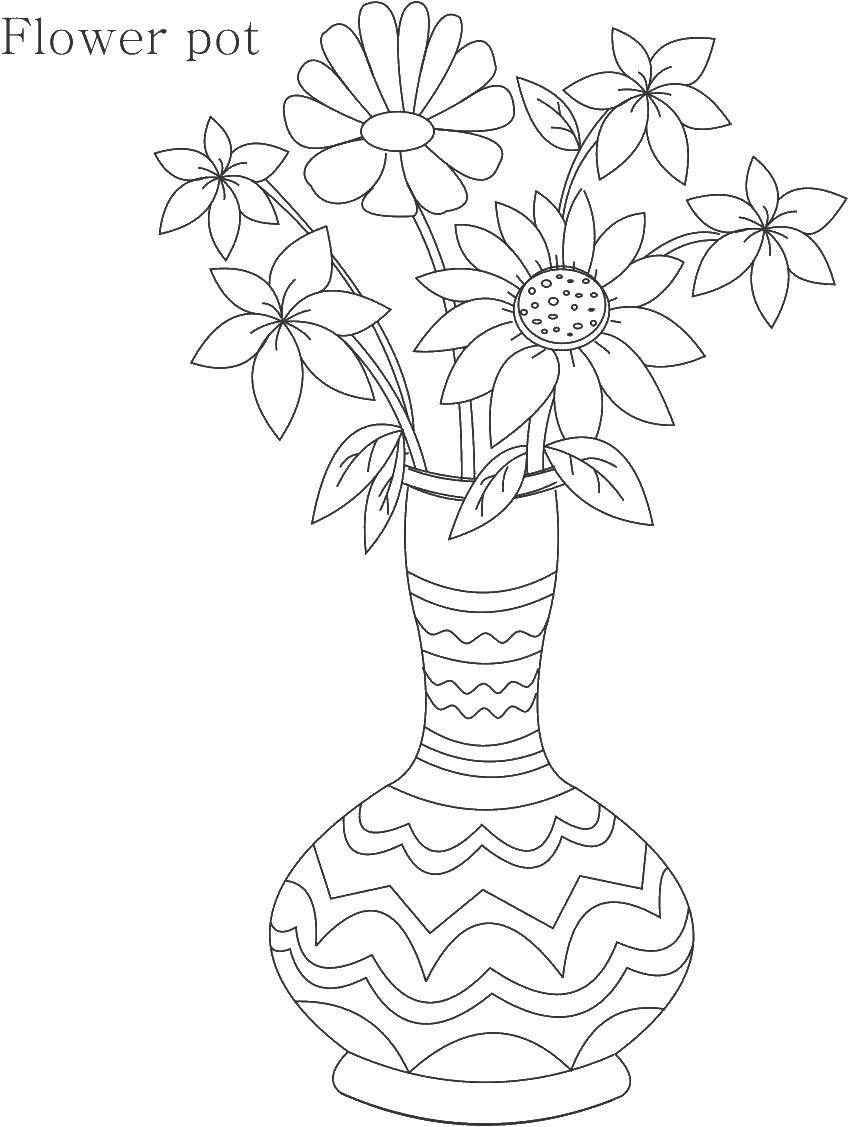 Название: Раскраска Цветы в узорчатой вазе.. Категория: Ваза. Теги: ваза, узоры, цветы.