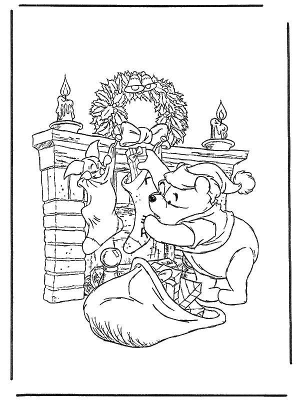 Coloring Winnie the Pooh by the fireside. Category cartoons. Tags:  cartoons, Winnie the Pooh, fireplace.