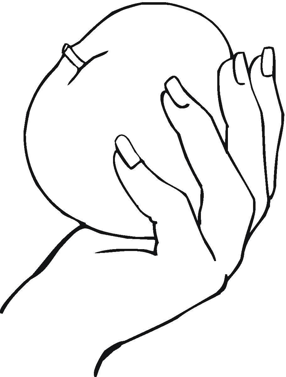 Название: Раскраска Яблоко в руке. Категория: Контур руки и ладошки для вырезания. Теги: яблоко, руки.