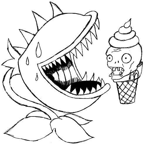 Розмальовки  Рослина їсть морозиво. Завантажити розмальовку Зомбі проти рослин, гра.  Роздрукувати ,Зомбі проти рослин,