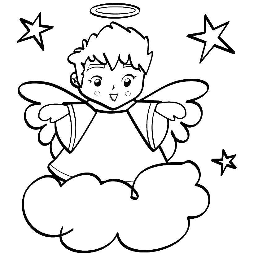 Coloring Angel on a cloud. Category angels. Tags:  angels, wings, sky.
