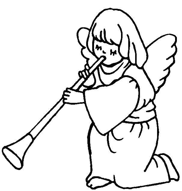 Coloring Angel with flute. Category angels. Tags:  Angel .