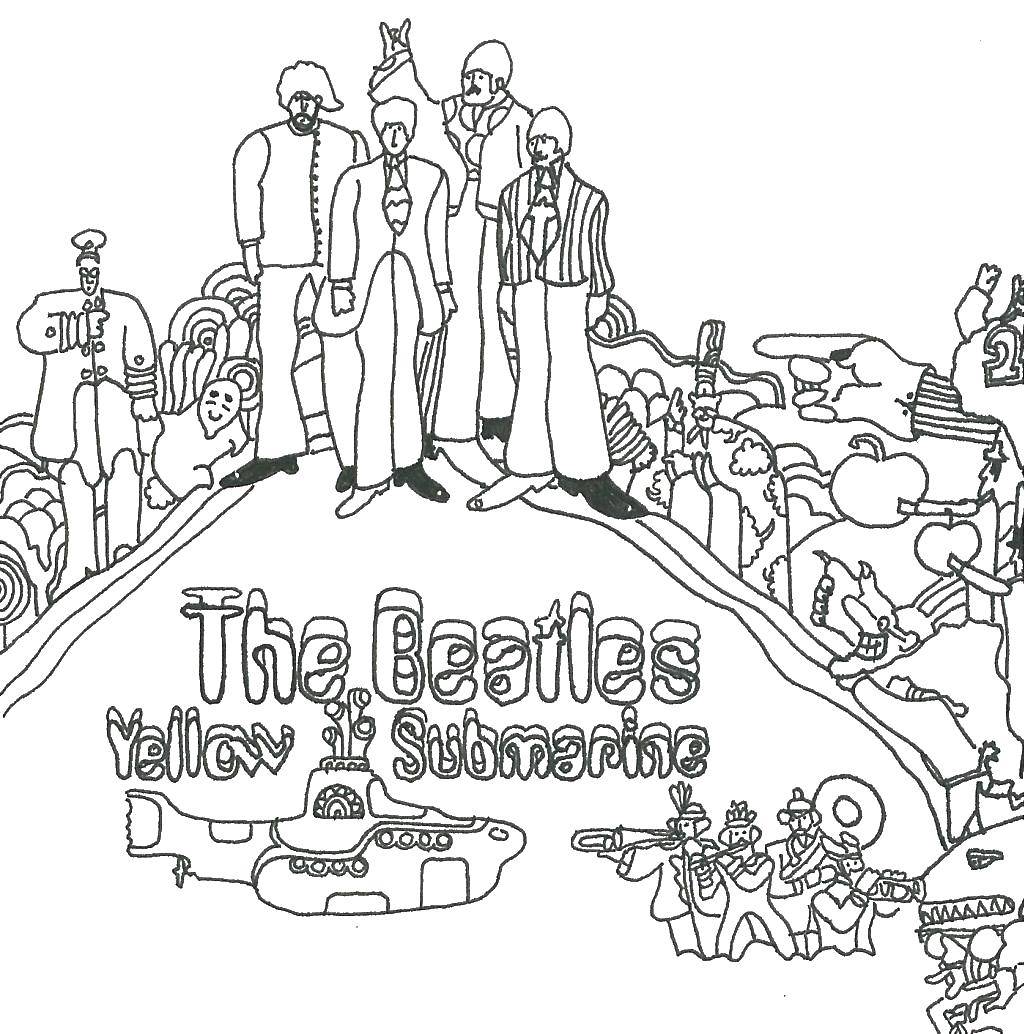 Coloring The Beatles, yellow submarine. Category coloring. Tags:  the submarine, the Beatles.