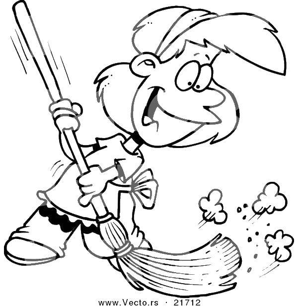 Online Coloring Pages Cleaning Coloring Page Girl Sweeping Cleaning