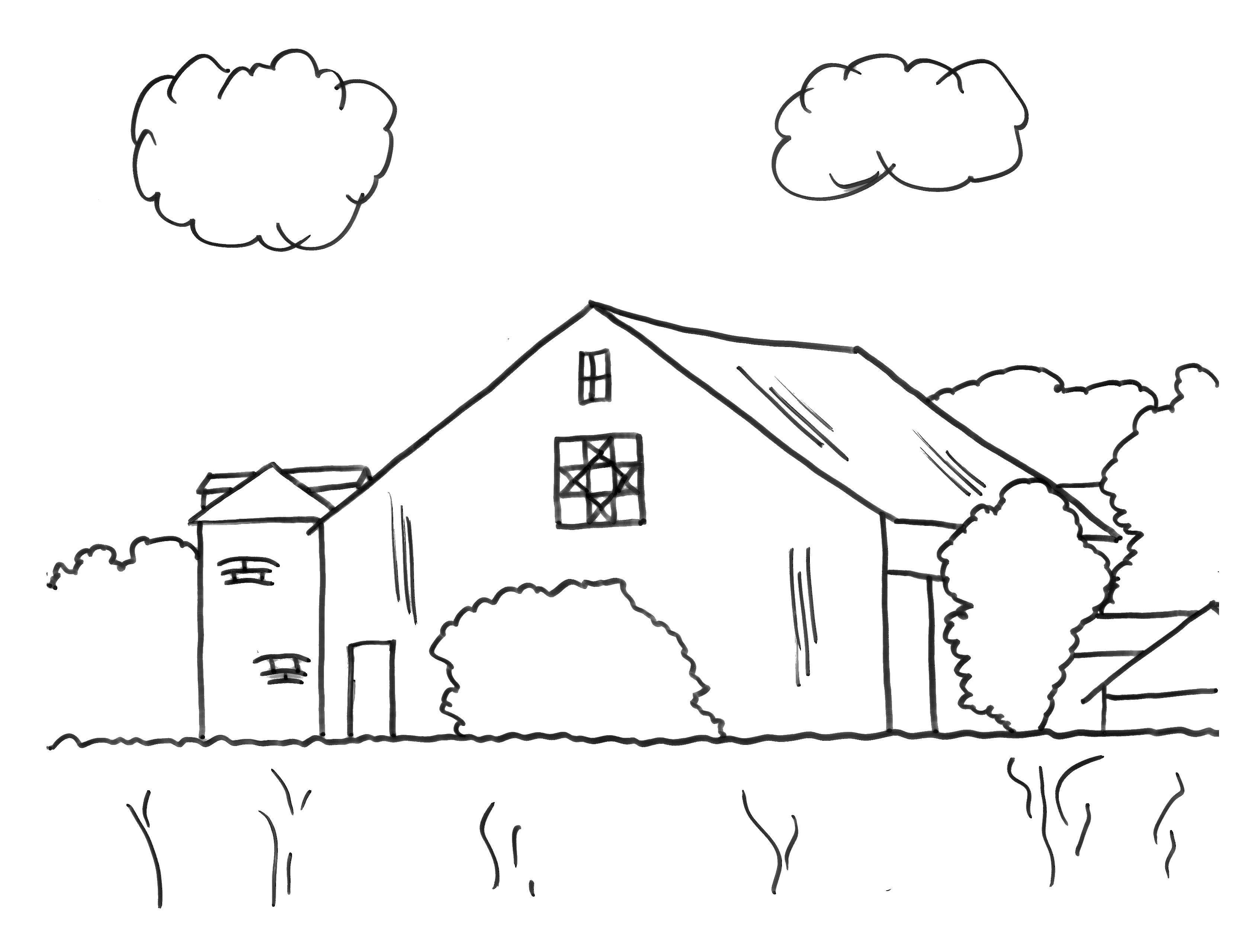 Coloring House in the meadow. Category home. Tags:  house, barn.