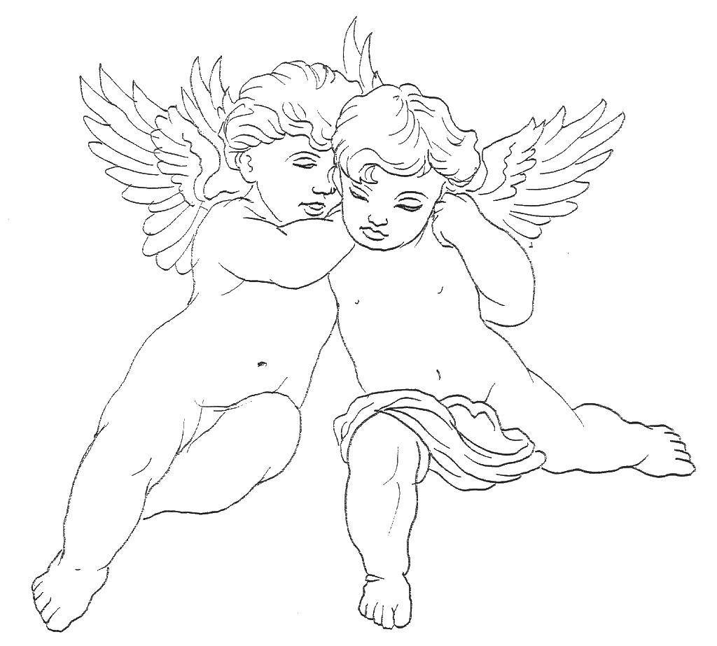 Название: Раскраска Два ангелочка. Категория: ангелы. Теги: ангелы, крылышки, детки.