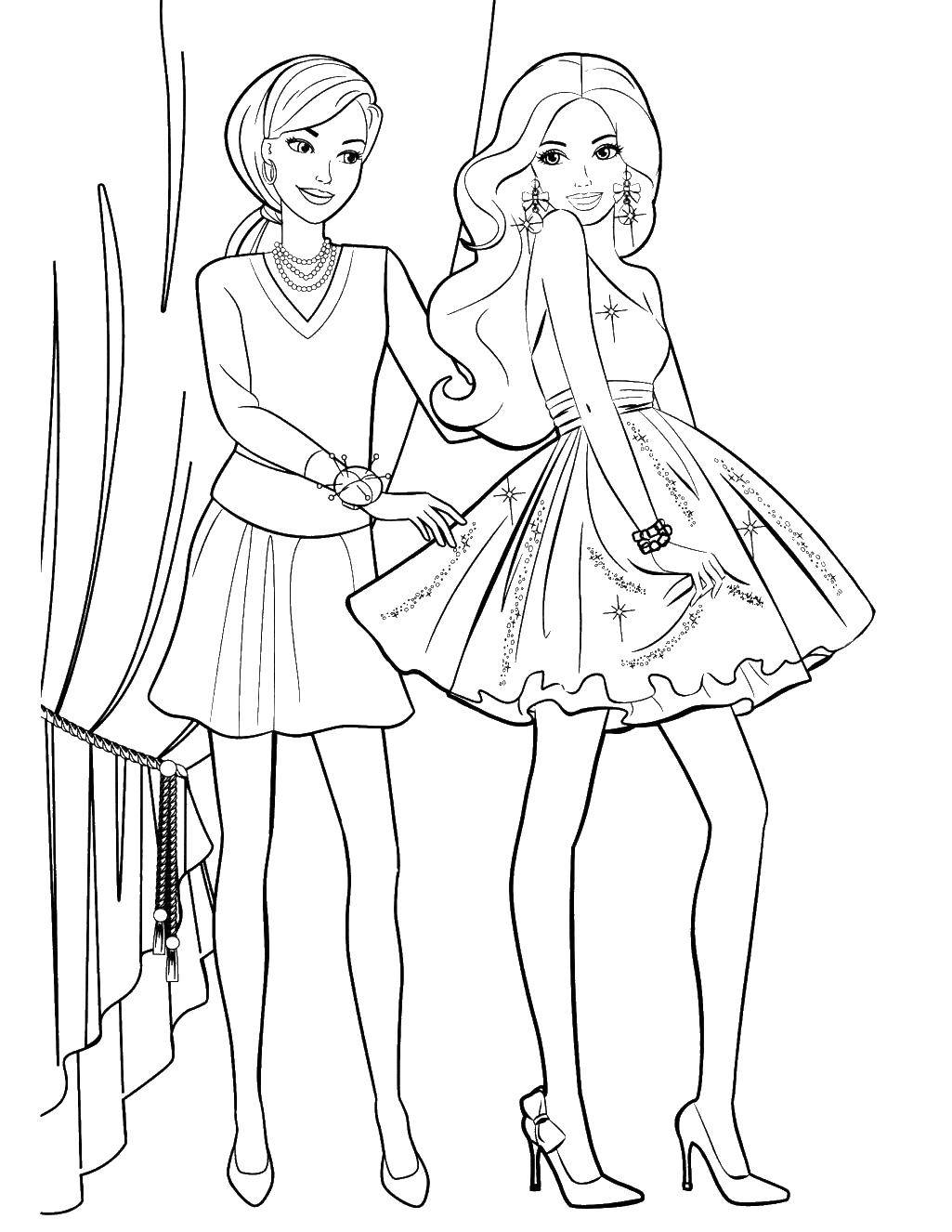 Coloring Two Barbie. Category Barbie . Tags:  Barbie , girls, dolls.
