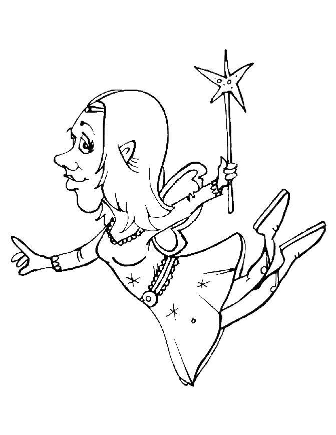 Coloring Fairy godmother with a magic wand. Category Fantasy. Tags:  fairy, butterfly.