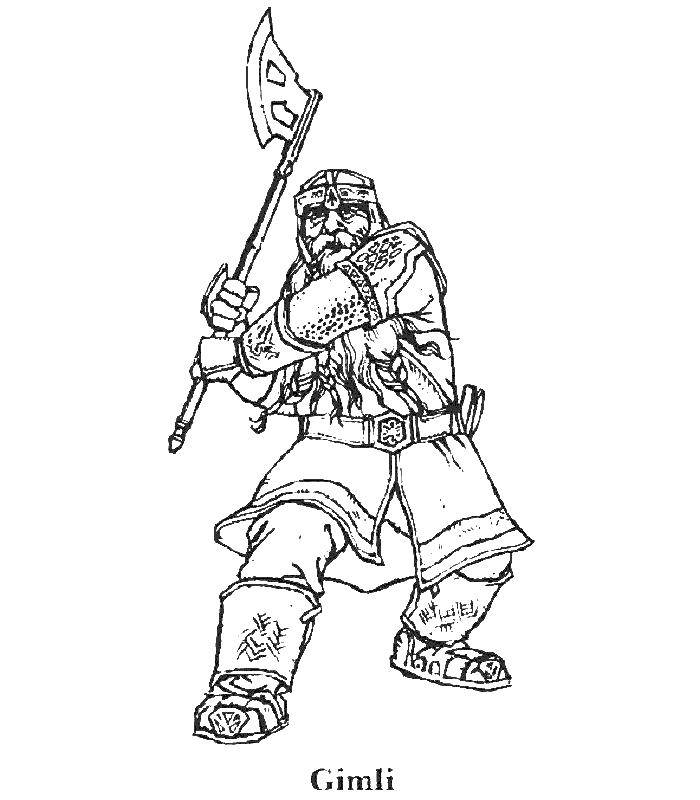 Coloring Gimli the dwarf. Category Lord of the rings. Tags:  Gimli , the dwarf.