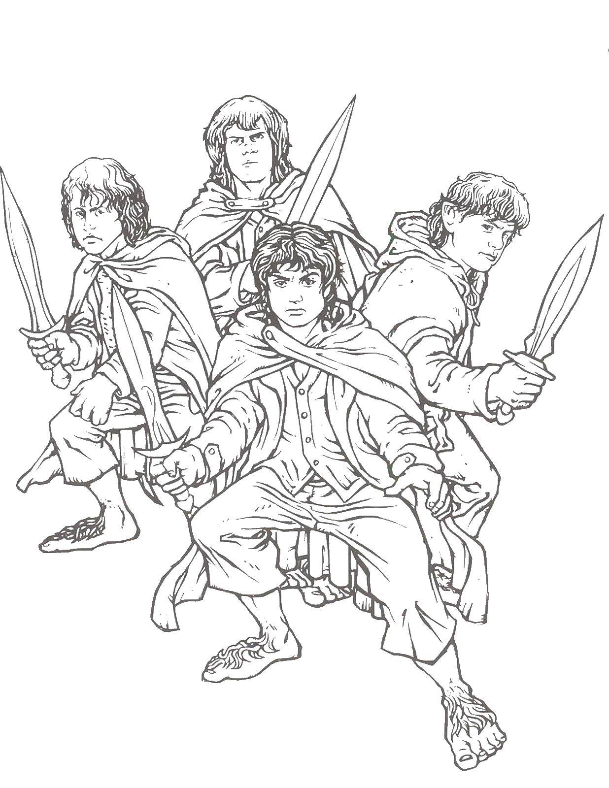 Coloring Hobbits with swords. Category Lord of the rings. Tags:  the hobbit, the Lord of the rings.
