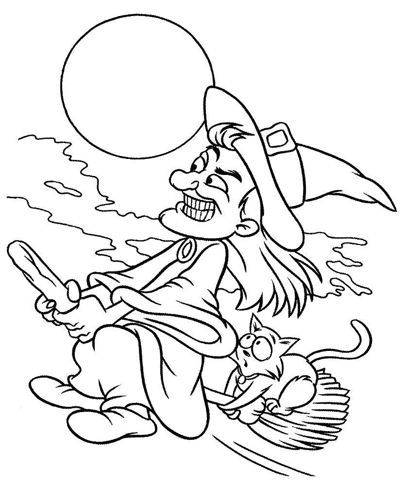 Coloring Crafty witch. Category witch. Tags:  Halloween, witch, night, cat, broom.